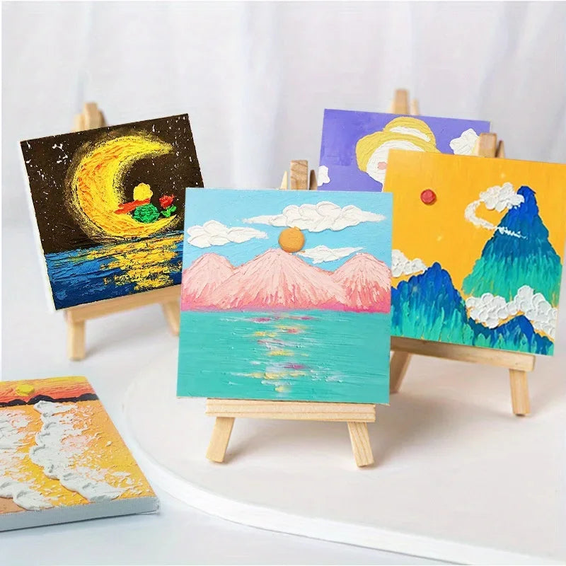 Canvas Paint Set with Paint Tools DIY Painting Kit with Pre-Drawn Canvas + Mini Wooden Stands Kids School Children's Day Gifts