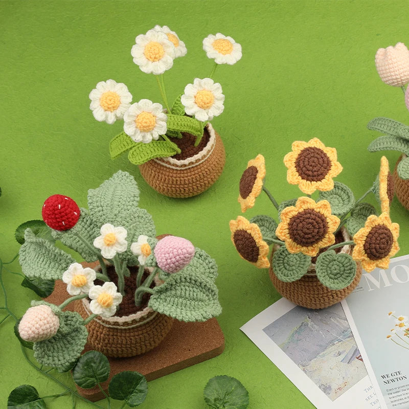 KRABALL Crochet Flower Kit for Beginners With Instruction Knitting Yarn Thread Hook Needles Easy Knit Accessories Set DIY Craft