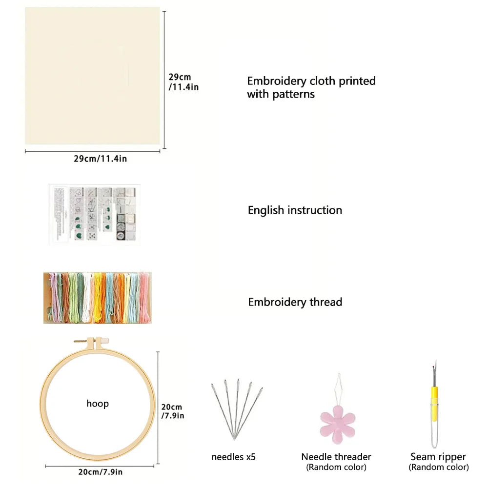 Floral Bird Animal Wreath Design Mixed Color Threads Needles And Instructions For All Crafting Embroidery Kits With Hoop