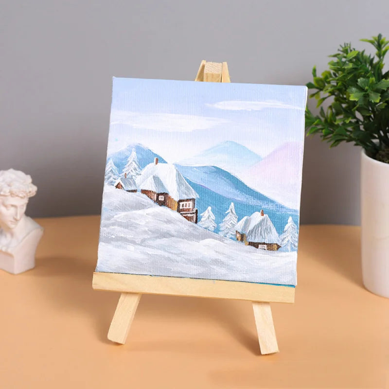 Canvas Paint Set with Paint Tools DIY Painting Kit with Pre-Drawn Canvas + Mini Wooden Stands Kids School Children's Day Gifts