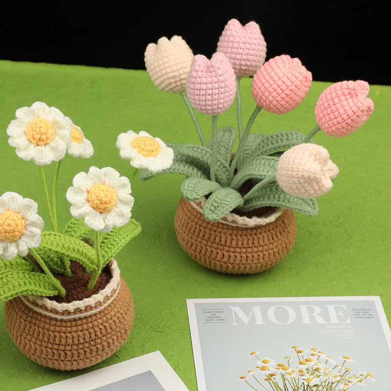 KRABALL Crochet Flower Kit for Beginners With Instruction Knitting Yarn Thread Hook Needles Easy Knit Accessories Set DIY Craft