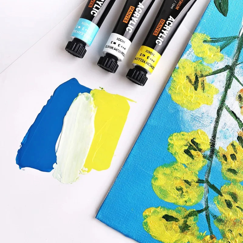 Professional Acrylic Paint Set 12/24 Colors 12ml/Tube Fabric Paint Waterproof Pigment Painting Set With Brush&Palette