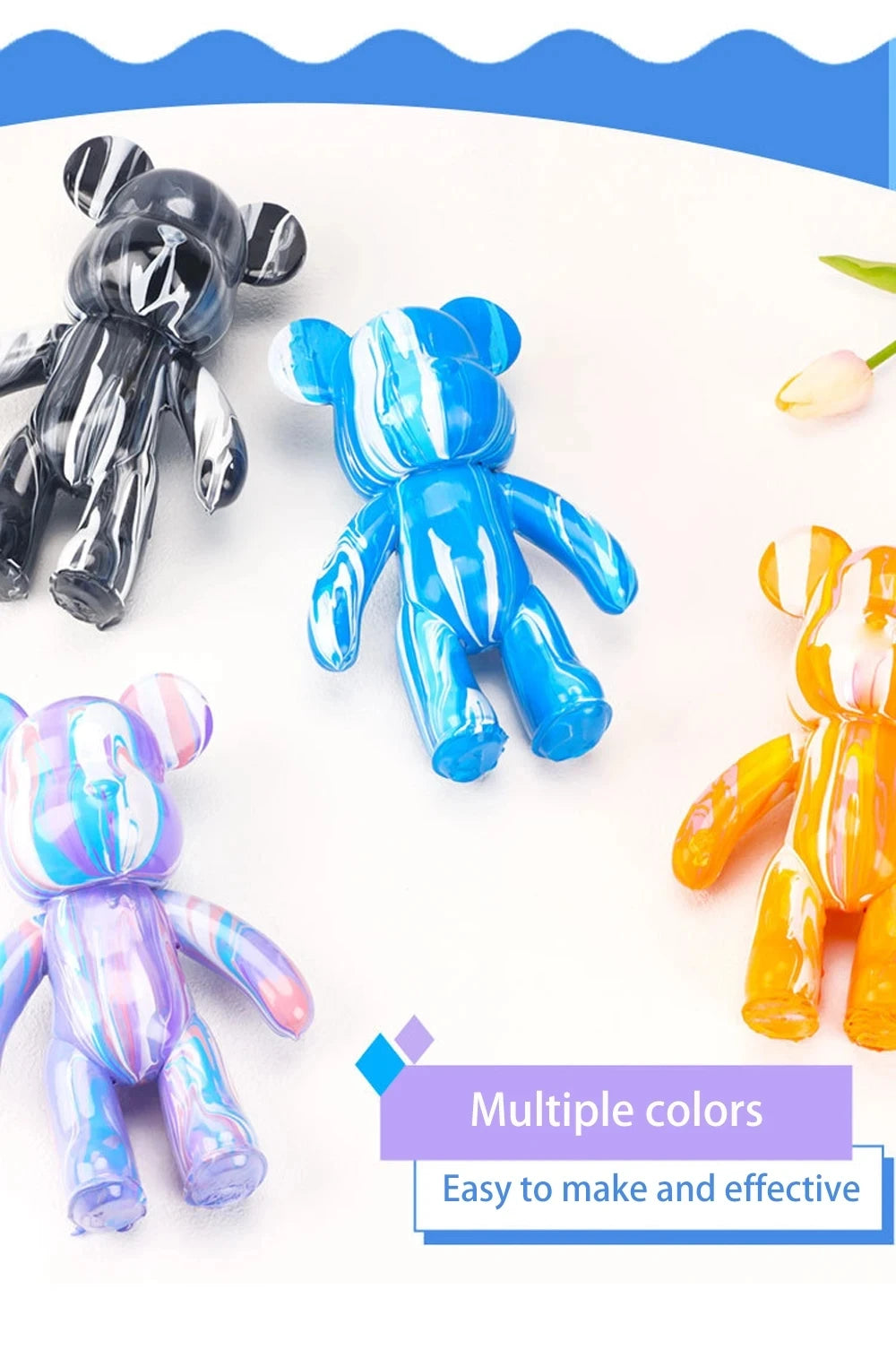 DIY Fluid Bear Sculpture Handmade Bearbrick Doll Ornaments Violent Bear Graffiti Painting Parent-child Toy Gift Home Decoration