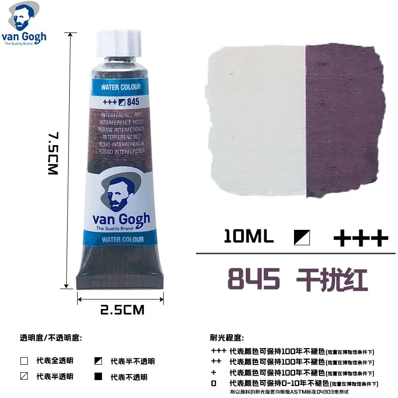 Talens Van Gogh Watercolor Paint,10ml Tube Artist Level Brilliant Transparent Intense Colors highest degree of lightfastness +++