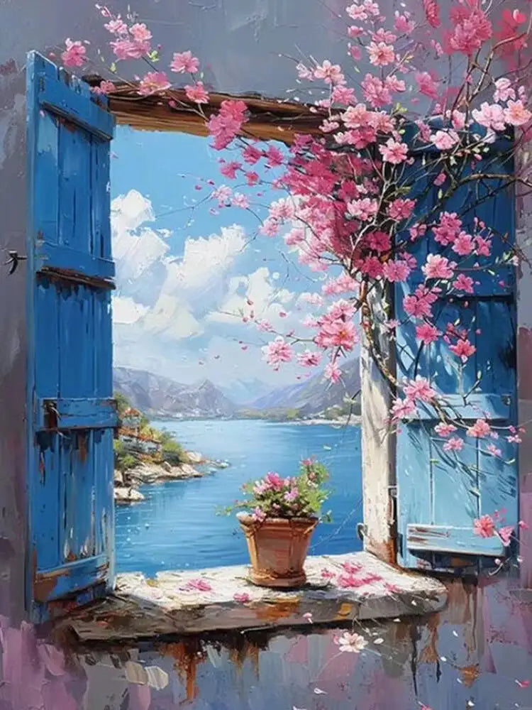 DIY Paint By Number Adult Kit Window Flower Digital Oil Painting Landscape Seaside Drawing On Canvas Wall Decor Living Room Gift