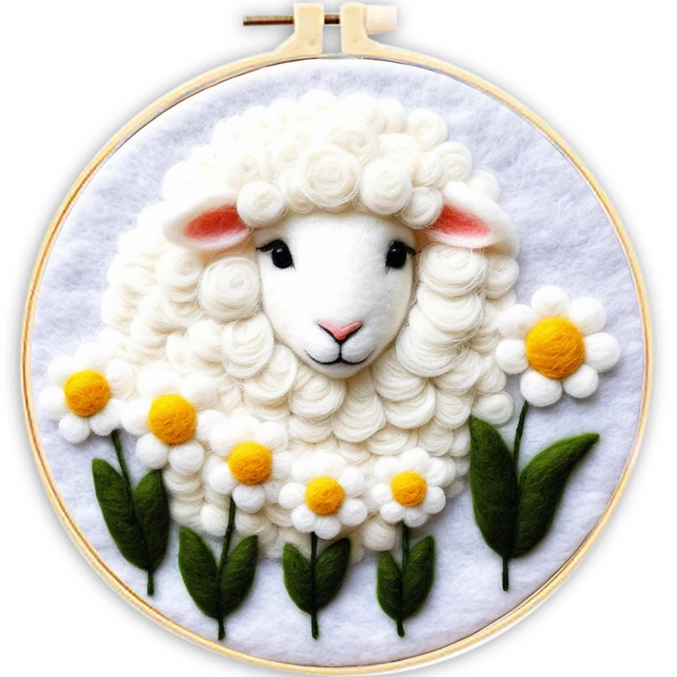 1 Pack Flowers Cat Pattern Diy Needle Felting Kit With Embroidery Hoop Complete Wool Craft Set With Tools Wool Craft Set Artwork