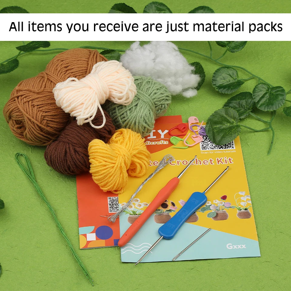 KRABALL Crochet Flower Kit for Beginners With Instruction Knitting Yarn Thread Hook Needles Easy Knit Accessories Set DIY Craft