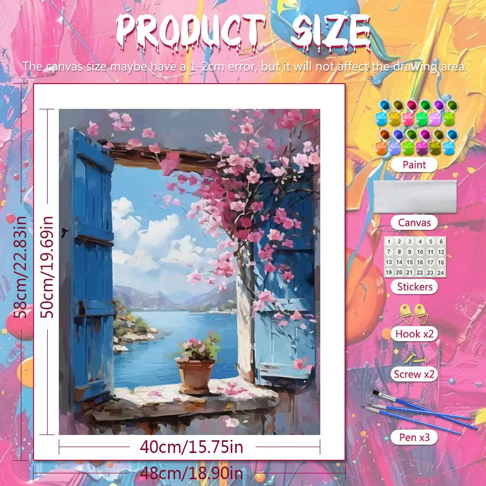 DIY Paint By Number Adult Kit Window Flower Digital Oil Painting Landscape Seaside Drawing On Canvas Wall Decor Living Room Gift
