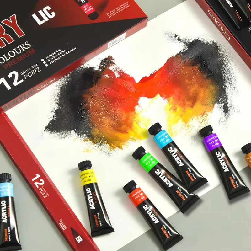 Professional Acrylic Paint Set 12/24 Colors 12ml/Tube Fabric Paint Waterproof Pigment Painting Set With Brush&Palette
