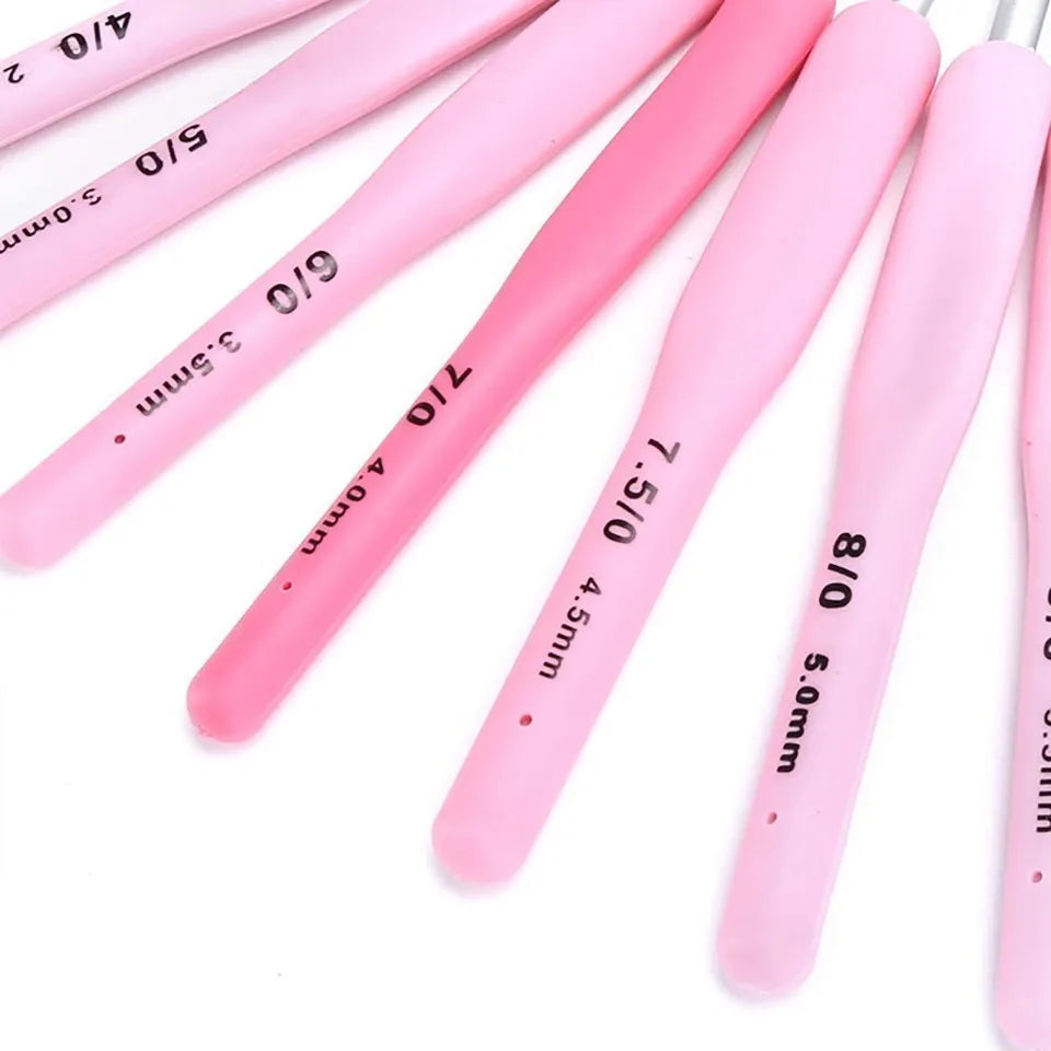 9pcs Crochet Hook Kit 2.5-6cm Ergonomic Soft Handle Aluminum Hooks Set with 8 Sizes for DIY Crafts Knitting Crocheting Supplies