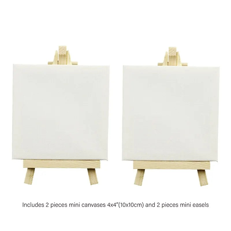 2 Sets Mini Canvas Panel Wooden Easel Sketch Pad Settings For Painting Crafts Drawing Decoration Gift Art Supplies