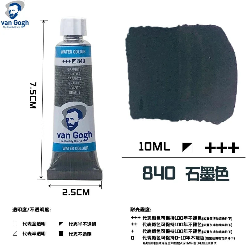 Talens Van Gogh Watercolor Paint,10ml Tube Artist Level Brilliant Transparent Intense Colors highest degree of lightfastness +++