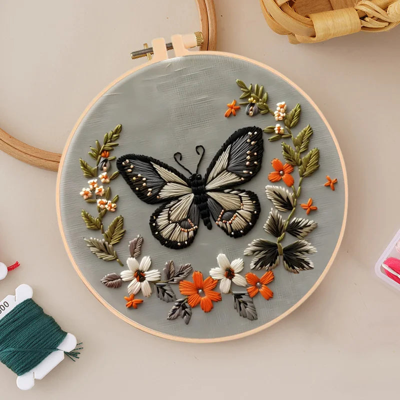 Floral Bird Animal Wreath Design Mixed Color Threads Needles And Instructions For All Crafting Embroidery Kits With Hoop