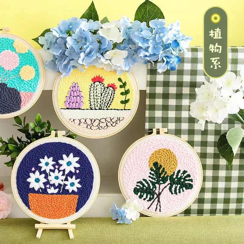 DIY Embroidery Kits For Beginner Craft Punch Needle Set Rug for Starter Kits with Stamped Sunflower Pattern Fabric Yarn Hoop