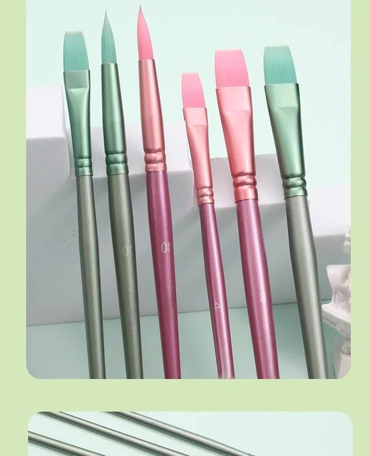 4/6 pcs Watercolor Brush Pointed Round Flat Head Soft Hair Beginner's Art Student Hand Drawn Watercolor Nylon Painting Material