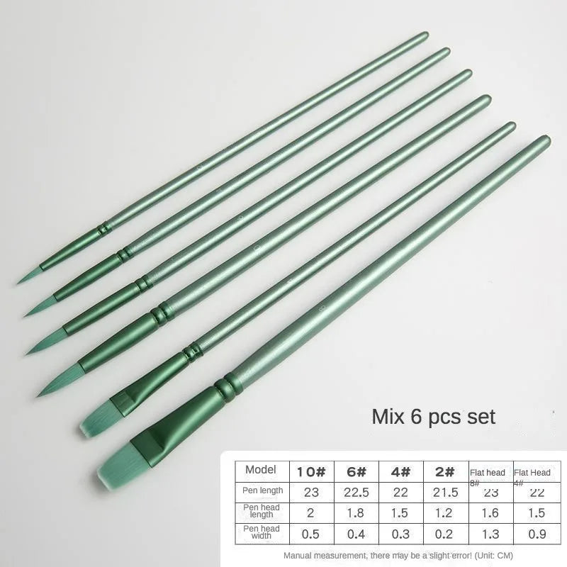 4/6 pcs Watercolor Brush Pointed Round Flat Head Soft Hair Beginner's Art Student Hand Drawn Watercolor Nylon Painting Material