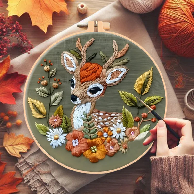 Floral Bird Animal Wreath Design Mixed Color Threads Needles And Instructions For All Crafting Embroidery Kits With Hoop