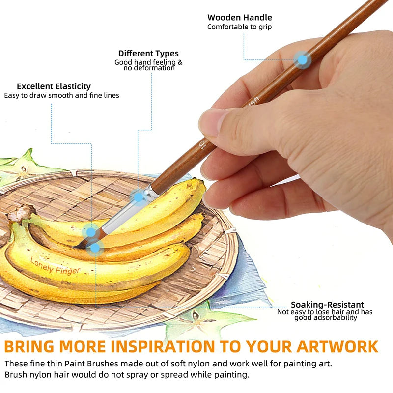 Premium 12-Piece Artist Paint Brush Set - Ultra-Durable Nylon Bristles for Acrylic, Watercolor, Oil & Body Painting