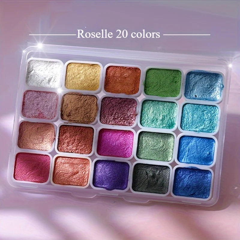 20 colors/box Pearlescent pure color watercolor paint set for sketching painting writing nail wrapping art creation art supplies